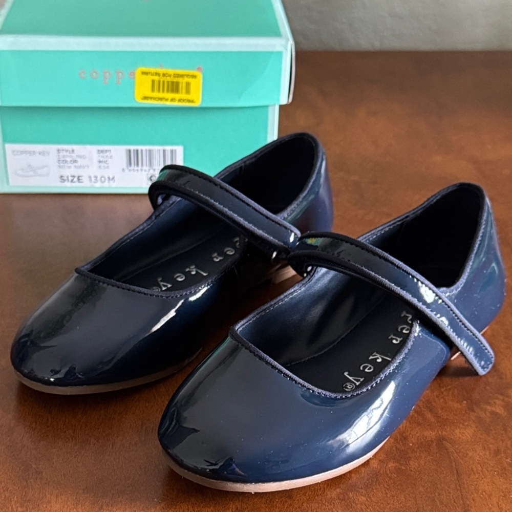 Copper Key Glossy Blue Kids Dress Shoes